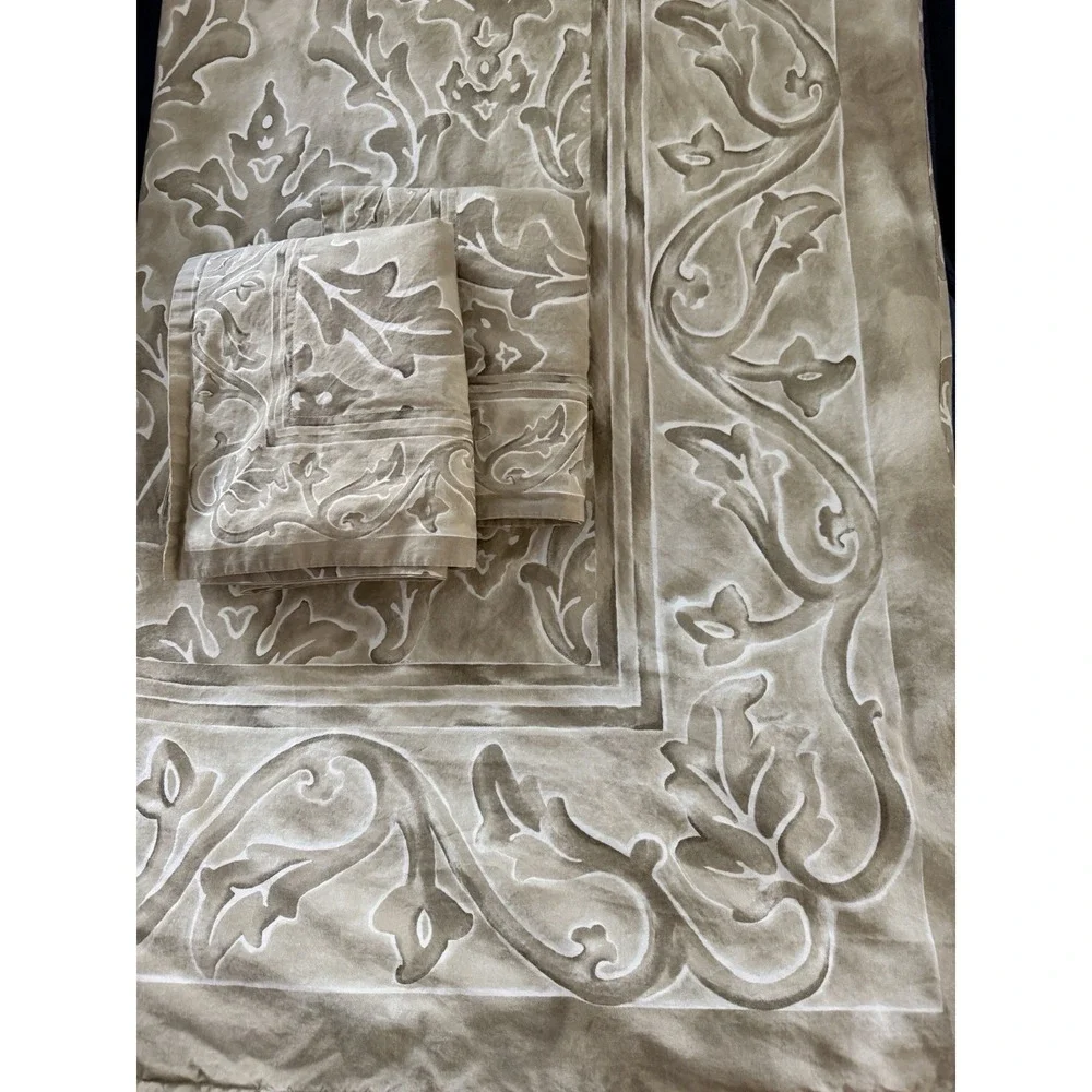 Restoration Hardware Tan Amalfi Rave Queen Size Duvet Cover Set Shams Italy 3 PC